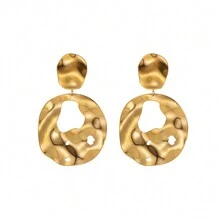 1 对女士不锈钢时尚水滴不对称褶皱耳环，独特金属高端耳环 - TZ188-8耳環 - 查看 11