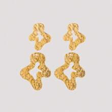 1 对女士不锈钢时尚水滴不对称褶皱耳环，独特金属高端耳环 - TZ188-8耳環 - 查看 5