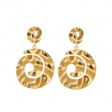 1 对女士不锈钢时尚水滴不对称褶皱耳环，独特金属高端耳环 - TZ188-8耳環 - 查看 7