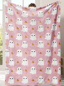 1 件可爱幽灵和南瓜灯图案柔软舒适法兰绒毯子、沙发盖毯，是送给家人和朋友的完美日常休息礼物 - 彩色 - 查看 1