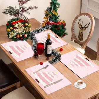 4pcs Christmas Party Dining Place Mats 3D Christmas Tree Design Heat Insulation Coasters
