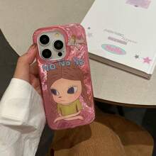 双层卡通女孩插画手机壳适用于 iPhone 16 Pro Max / 15 Pro Max / 14 Pro / 13 / 12，粉色 - 粉色 - 查看 8