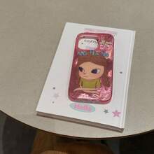 双层卡通女孩插画手机壳适用于 iPhone 16 Pro Max / 15 Pro Max / 14 Pro / 13 / 12，粉色 - 粉色 - 查看 10