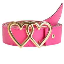 Kit Of 4 Women's Belts Synthetic Leather 1.40 Cm Plus Size Golden Heart Buckle Colors Elegant - 焦糖色-粉紅色-紅色-黑色 - 查看 4