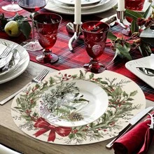 1/4 件装圣诞圆形餐垫，带复古花环、音符和红色蝴蝶结设计 - PU 面料，仅可手洗，防滑、耐热桌垫，适用于餐厅和厨房装饰、家居和厨房装饰、房间装饰、派对装饰 - 彩色 - 查看 6