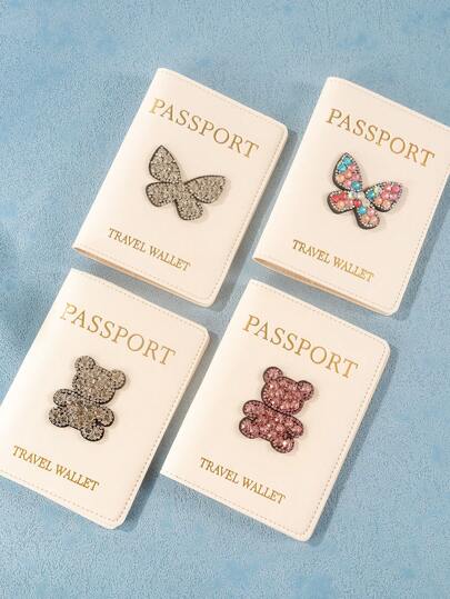 Rhinestone Butterfly Passport Holder Wallet, Travel Document Card Organizer, Anti Corrosion Passport Pouch With SIM Card Slot, Suitable For Travelling Travel Essentials Workout Camping Holiday Essentials Vacation Accessories Travel Accessories Cruise Passport Cover Valentines