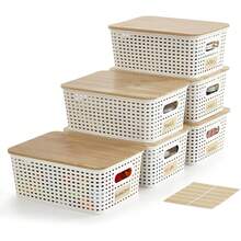 Small Plastic Storage Bins With Bamboo Lids - 乳白色 - 查看 1