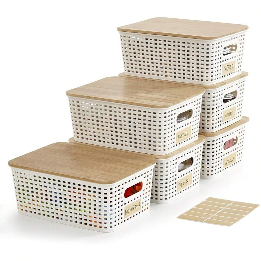Small Plastic Storage Bins With Bamboo Lids SHEIN USA