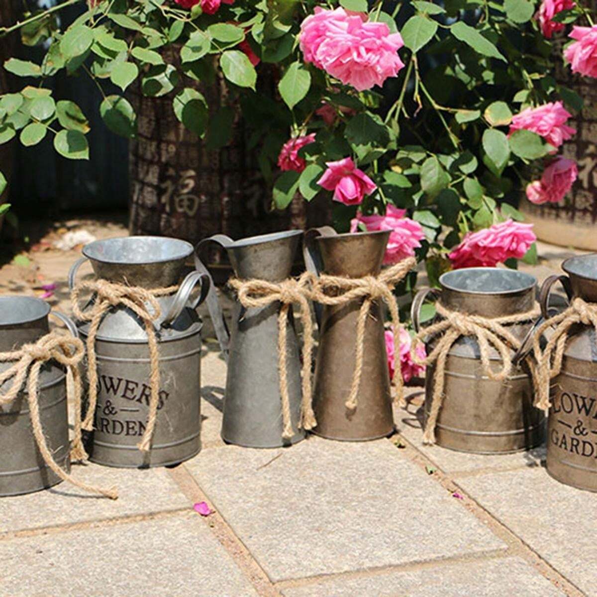 3pcs Vintage Farmhouse Vase Decor, Galvanized Metal Rustic Vases For