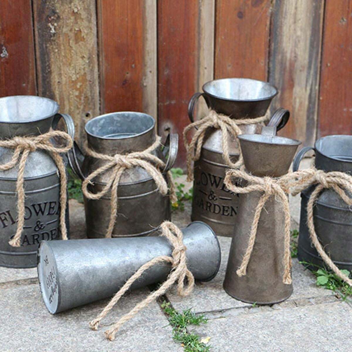 3pcs Vintage Farmhouse Vase Decor, Galvanized Metal Rustic Vases For