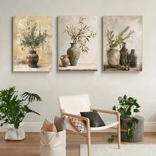 3 套立式无框现代复古橄榄枝帆布艺术版画 - 适合室内使用，纯色图案，油画介质，装饰艺术风格海报，适用于客厅和卧室墙壁装饰 - 彩色 - 查看 5