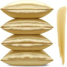 4 件套装饰垫套纯色柔软天鹅绒枕套带隐形拉链方形抱枕套适用于沙发汽车露台卧室客厅 45x45 厘米黑色 - 金色 - 查看 6