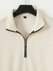 1pc Men's Fashion Stand Collar Pocket Sweatshirt, Light Weight, Suitable For Spring & Autumn - Khaki - View 3