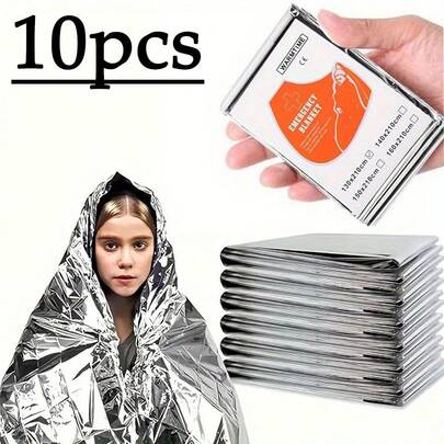 2/5/10pcs/Pack Emergency Foil Mylar Thermal Blanket, 52"L X 84"W, Emergency Mylar Thermal Blanket - Space Blanket Survival Kit Camping Blanket, Great For Outdoors, Hiking, Survival, Escape Kit, Marathon Or First Aid, Silver