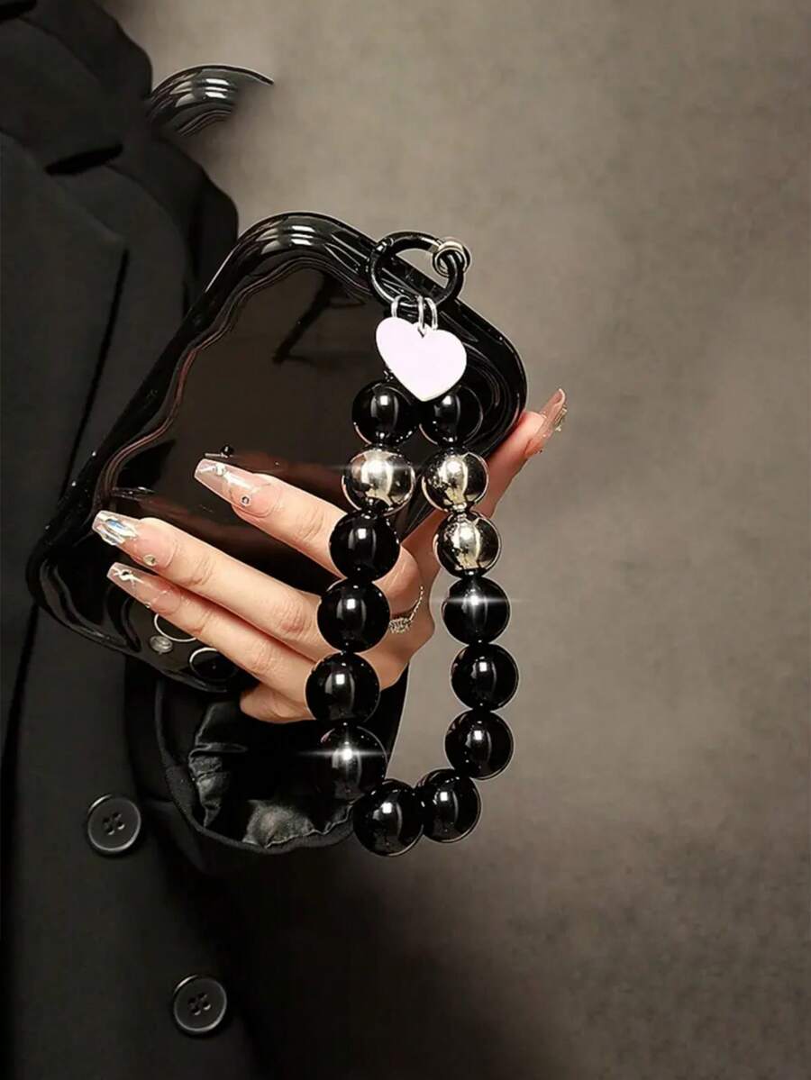 1 件创意黑色串珠手链，短腕挂绳，带手机壳夹、钥匙链，适合女士 - 黑色 - 查看 1