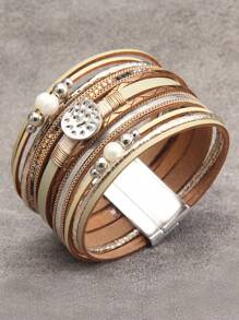 1 件女士合金装饰海滩风格奢华串珠手链，优雅个性化串珠手链，圣诞礼物 - 皮革 - 查看 8