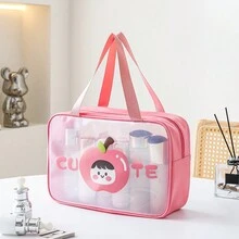 1 件化妆包洗漱包水果图案收纳包大容量旅行化妆品收纳包数据线收纳洗漱包，可爱化妆包送给朋友的绝佳礼物 - 粉色 - 查看 10