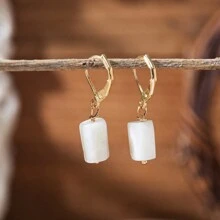 1 Cặp Bông tai thời trang đính đá pha lê vuông cắt đá tự nhiên phong cách Bohemian, mã não, fluorite cho nữ - Nhiều màu - Xem 10