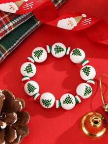 1 món quà Giáng sinh, vòng tay co giãn bằng hạt thủ công họa tiết cây thông Noel dành cho phụ nữ, trang sức thời trang, đồ trang trí tiệc ngày lễ, màu hạt ngẫu nhiên đỏ, trắng và xanh lá cây - Nhiều màu - Xem 13