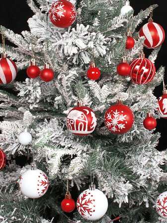 Juego de 44 bolas de adorno navideño, decoraciones para árbol de Navidad metálicas impresas de 3 cm/6 cm