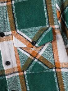 青少年男孩休闲格子印花连帽夹克和松紧腰裤冬季两件套 - 綠色 - 查看 4