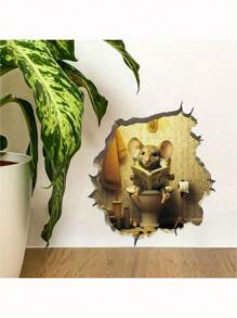 1 Piece 3D Effect Personalized Mouse Hole Sticker Wall Sticker Reading White Mouse Flower Branch Mouse Cute Animal Random Sticker Home Decoration Waterproof And Moisture-Proof Self-Adhesive No Residue Wallpaper 5.81x5.02 Inches,Stickers,Wall Decal, Vinyl Decal For Home Decorations,Spring Decoration Items Refresh Your Home,Rama Decoration Stickers - Multicolor - View 7