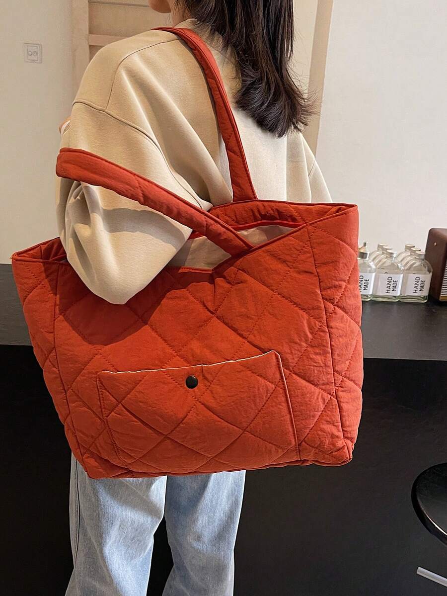 Fashion Embroidered Rhombus One Shoulder Bag, Large Capacity Casual