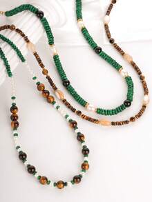 1 chiếc vòng cổ hạt cườm nhiều màu thời trang hình con công bằng đá tự nhiên, mã não đen, mắt hổ, ngọc trai và vỏ sò, thích hợp cho phụ nữ đeo hàng ngày - Đầy màu sắc - Xem 3