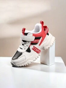 1 Pair Unisex Kids All Season Patchwork Casual Running Shoes, Shock Absorbing Lightweight Leather Sneakers, For Everyday Wear, School, Outdoor - Red - View 9