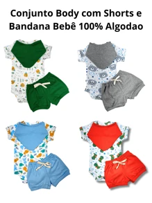 Baby Bandana Body Shorts Set 100% Cotton - 綠色 - 查看 2