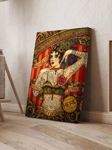 1pc Red Tattoo Female Canvas Wall Art Painting, Vintage Canvas Print Poster, Women Wall Artwork, Tattoo Wall Art Print, Home Decor, Unframed