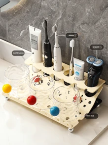 Ensemble de luxe de support pour brosse à dents électrique et dentifrice avec gobelet de rinçage, organisateur de rangement pour le comptoir de la salle de bain