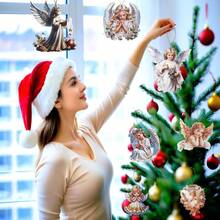 Bộ 20 đồ trang trí treo trang trí Giáng sinh, Đồ treo bằng gỗ 2D, Đồ trang trí mặt dây chuyền cây thông Noel phong cách thiên thần, Trang trí nhà không khí tiệc tùng ngày lễ - Nhiều màu - Xem 2