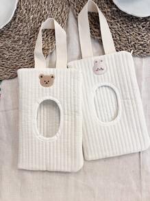 1pc Cartoon Rabbit Pattern Cute Tissue Holder For Car, Portable Handheld Storage Bag With Drawstring