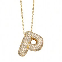 1pc Golden Plated Balloon 26 Alphabet Letter Pendant Necklace For Women Chunky Full Shiny Artificial Zirconia Choker Chains Jewelry - Alphabet Pendant Necklace - View 26