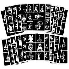 Bộ 11 khuôn xăm tạm thời theo chủ đề Giáng sinh, phun nhũ, hình xăm giả sáng tạo tự làm cho Halloween, đêm Giáng sinh, ngày lễ, tiệc trang điểm sân khấu, nghệ thuật trên cơ thể và khuôn mặt - Đen và trắng - Xem 1