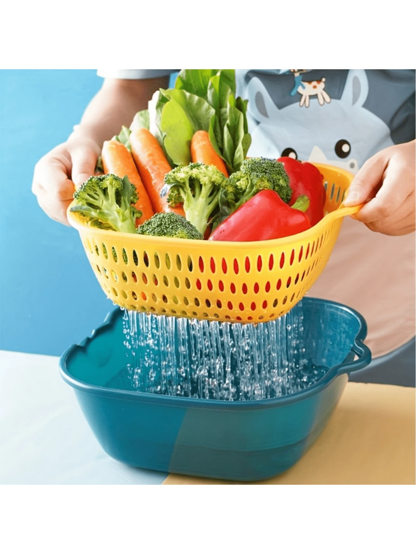 Plastic Kitchen Sink Colanders Set Of 2 Double Drain Basket For