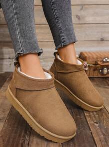 Women's Plus Size Snow Boots, Round Toe Flat Plush Insulated Anti-Slip Warm Shoes, Plain Color Comfortable Thick Sole Slip-On Casual Ankle Boots For Winter - Camel - View 5