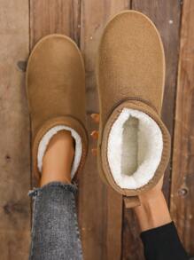 Women's Plus Size Snow Boots, Round Toe Flat Plush Insulated Anti-Slip Warm Shoes, Plain Color Comfortable Thick Sole Slip-On Casual Ankle Boots For Winter - Camel - View 4