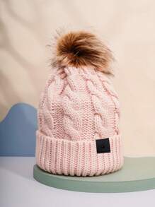 1 件男女通用 Y2K 风格滑雪帽，带皮革标签和绒球，百搭休闲保暖无檐帽，适合冬季户外通勤 - 針織帽 - 查看 13