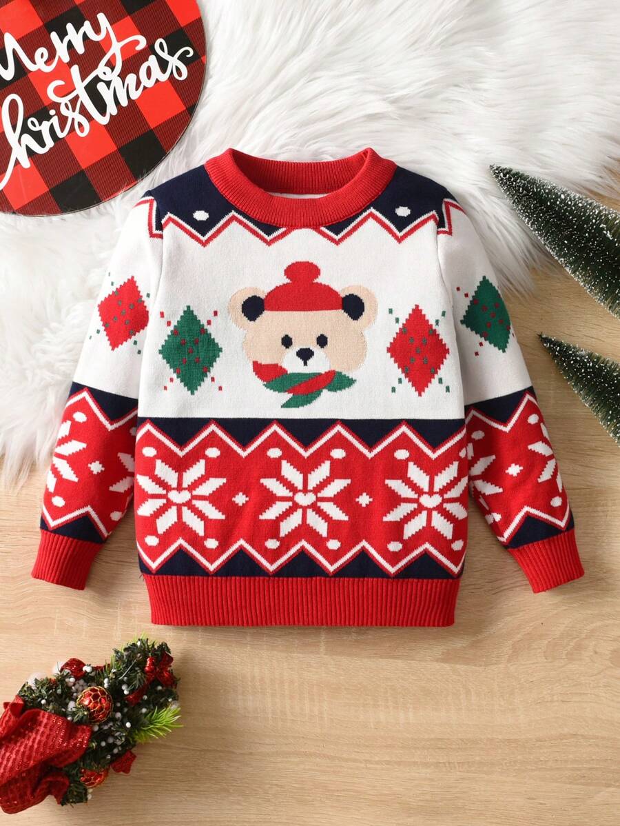 Young Boy Christmas Santa Claus Sweater, Pullover, Suitable For Spring, Autumn And Winter - Red - View 1
