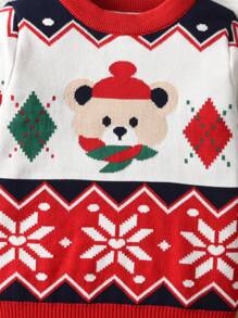 Young Boy Christmas Santa Claus Sweater, Pullover, Suitable For Spring, Autumn And Winter - Red - View 3