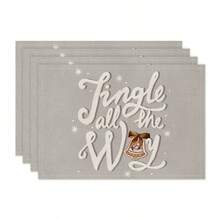 1 件/4 件/6 件冬季圣诞装饰餐垫，雪人驯鹿雪花铃铛绿叶浆果字母亚麻餐垫，防污垫，适用于家庭餐厅和餐馆，桌面装饰，家居用品 - 彩色 - 查看 18