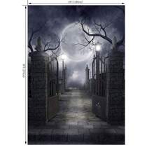 6 * 9 Ft Moon Night Halloween Cemetery Photography Background Cemetery Dark Forest Photography Background Cloth Halloween Party Photography Decoration Background - 黑色 - 查看 5