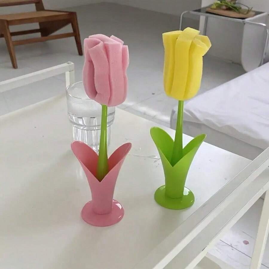 1 Tulip Shaped Cup Brush Reusable, EasyToStore Kitchen And Bathroom