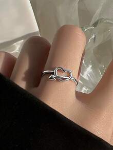 1 件 S925 纯银“心形箭”简约精致开口戒指，轻巧奢华礼物，自然风格精致日常佩戴精致指环礼物 - 愛心 - 查看 9