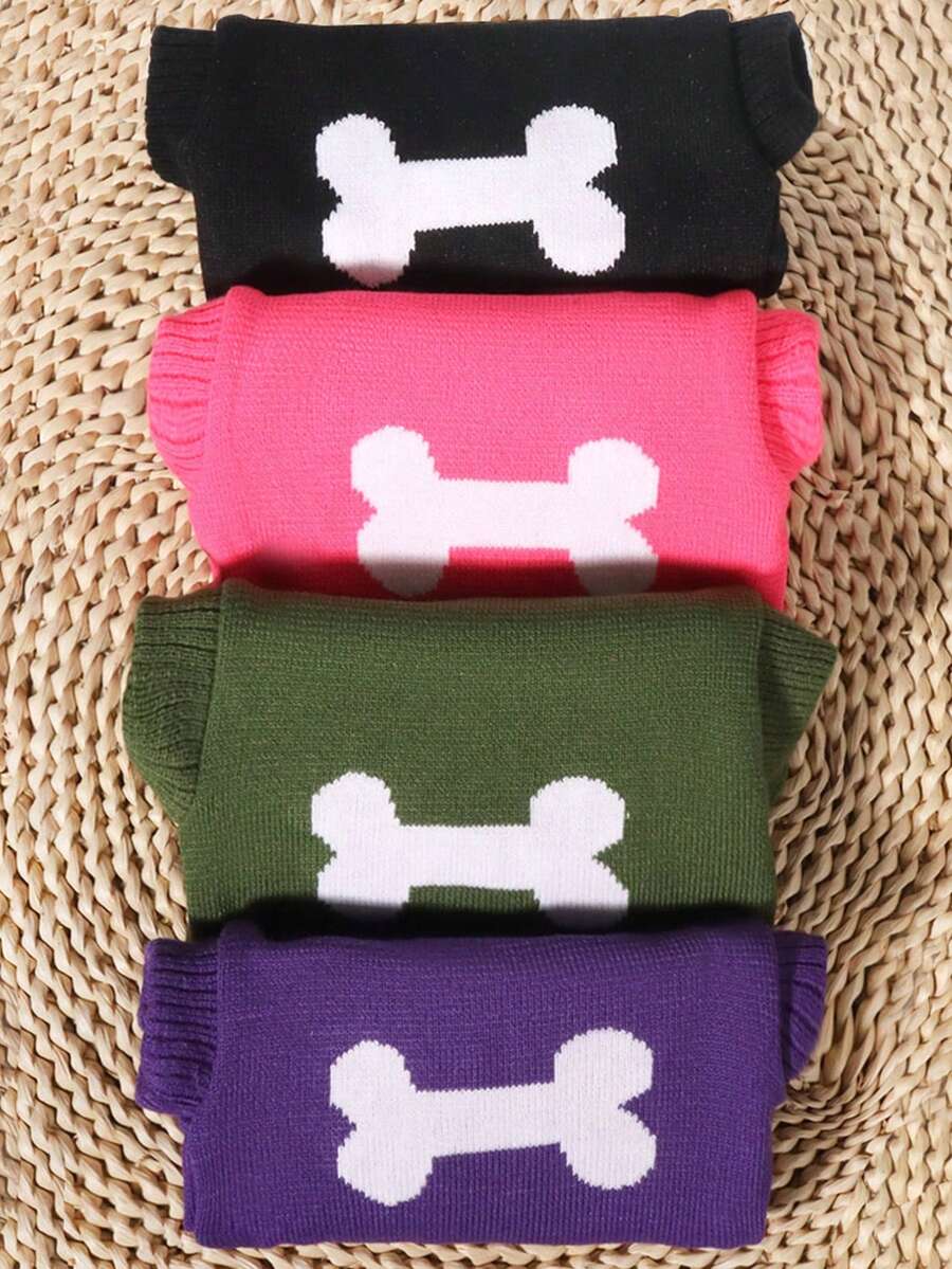 1 chiếc áo len trùm đầu họa tiết xương thú cưng thời trang đa năng, ấm áp, thích hợp cho mèo và chó cỡ nhỏ đến trung bình, mùa thu/đông - Màu tím - Xem 1