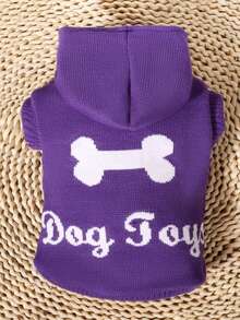 1 chiếc áo len trùm đầu họa tiết xương thú cưng thời trang đa năng, ấm áp, thích hợp cho mèo và chó cỡ nhỏ đến trung bình, mùa thu/đông - Màu tím - Xem 4