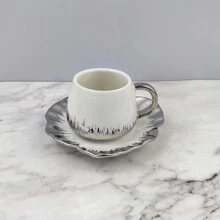 1 Set 2pcs Electroplate Gold/Silver/White Ceramic Coffee Mug & Saucer, 90ml Capacity Back To School - Multicolor - View 13