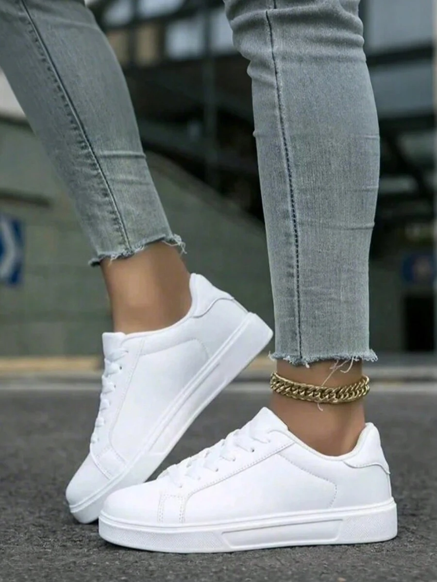 Giày thể thao đế cao thoáng khí màu trắng, giày da lưu hóa phong cách Hàn Quốc, giày tăng chiều cao thời trang cho học sinh - trắng - Xem 1
